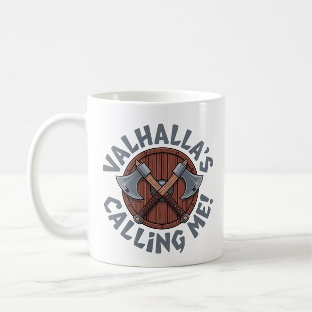 Valhall Ropar På Mig! - Nordisk Krigare Kaffemugg (Vänster)