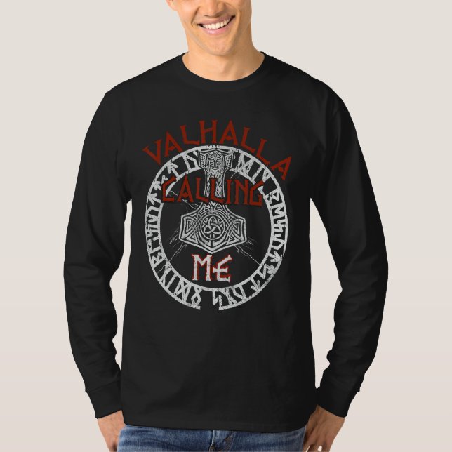 Valhalla kallar mig Vikings Runes T Shirt (Framsida)