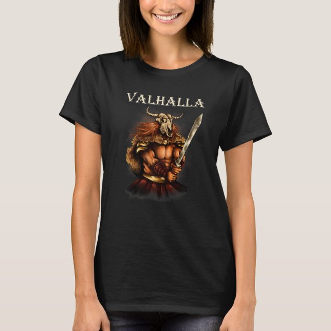 Valhalla Sword Fighter Odin Nordic Viking T Shirt (Framsida)