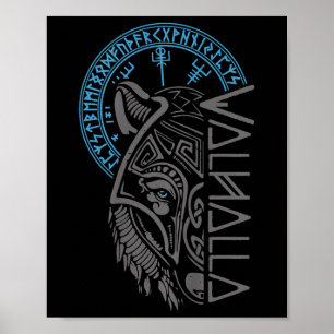 Valhalla Varg Mask Odin Runes Norse Comp Viking Poster