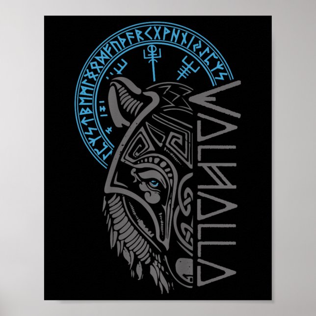 Valhalla Varg Mask Odin Runes Norse Comp Viking Poster (Framsidan)