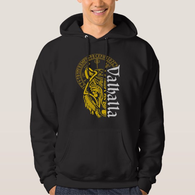 Valhalla Vargmask Odin Runor Norse Kompass Viking Hoodie (Framsida)
