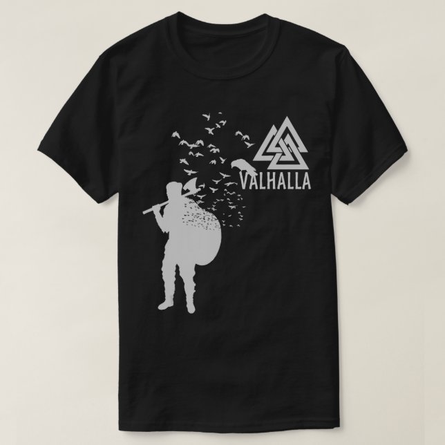 Valhalla Viking Warrior Rune Birds Raven Kråka ang T Shirt (Design framsida)