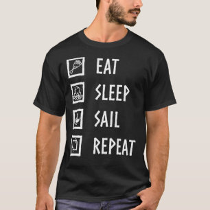 Valheim Eat, Sov, Sail, Repeat (Vita teckensnittsk T Shirt