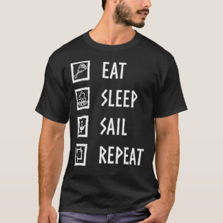 Valheim Eat, Sov, Sail, Repeat (Vita teckensnittsk T Shirt
