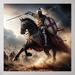 Valiant Red Toned Realistic Medieval Knight Battle Poster