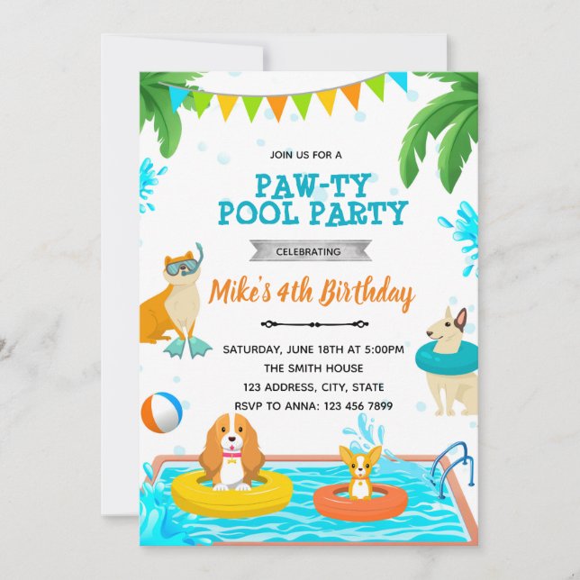 Valinvitation till valparnas poolparty inbjudningar (Framsida)