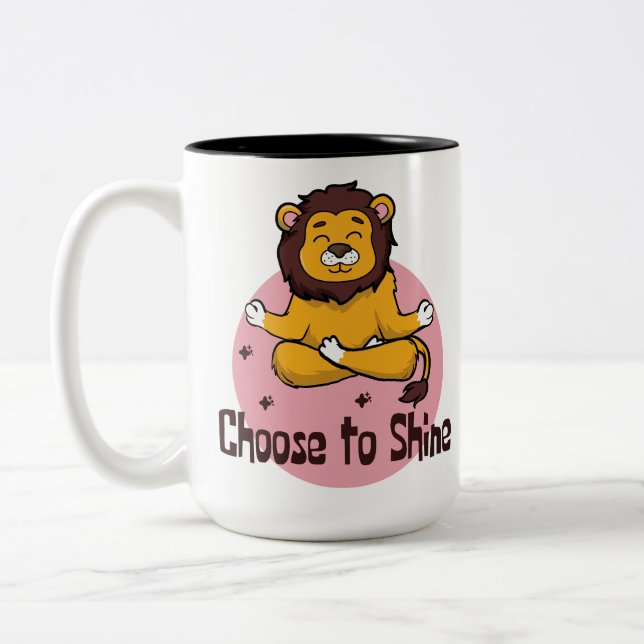 Välj att Shine Kawaii Lycklig Lejont ska göra Yoga Två-Tonad Mugg (Vänster)
