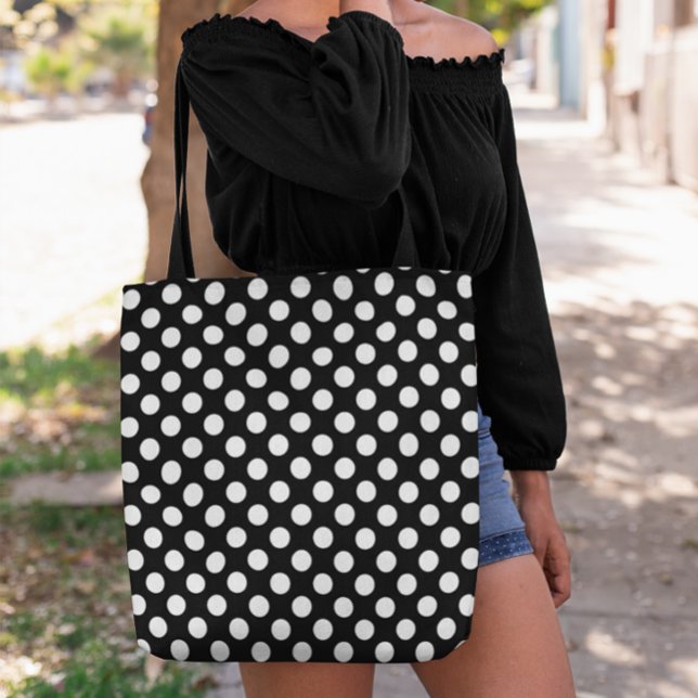 Välj din egen polka punkt Mönster Tygkasse (Black and white polka dot shopping bag.)