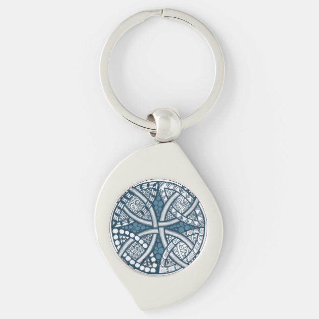 Välj din Färg Celtic Knot Decorative Mönster Swirl Silverfärgad Nyckelring (Framsidan)