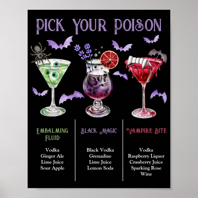 Välj din förgiftning Halloween 3 Cocktailmeny  Poster (Framsidan)
