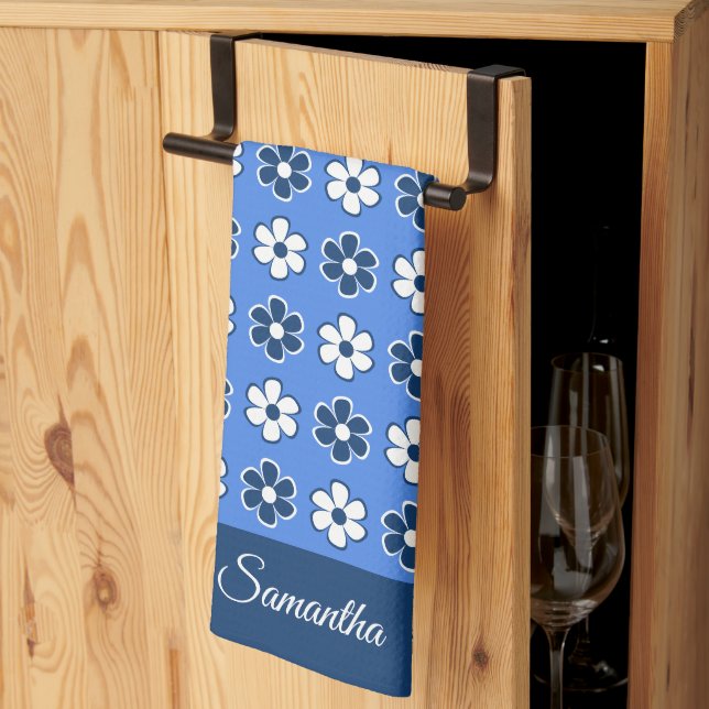 Välj ditt eget Färg - Roligt Retro Flowers Mönster Kökshandduk (Thirds Fold)