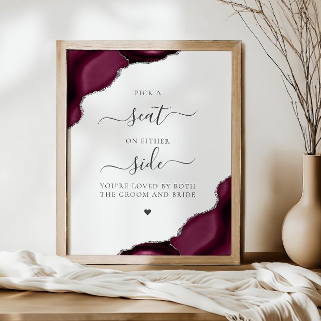 Välj en plats Burgunder Agat Silver Bröllop Poster (Skapare uppladdad)