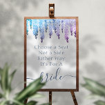Välj en plats, inte en sida, fru och fru Bröllop Poster<br><div class="desc">Välj en platta, inte en sida, fru & fru Bröllop Ceremony-skylt Poster elegant vattenfärgsblått och lila blommor på en vit bakgrund med texten "Välj en sittplats, inte åt något håll" i elegantens handskrivna kalligrafi-manusskrift typografi. Perfekt för ingången till ceremonin i bröllop. Finns även som en utskrivbar digital design för omedelbar...</div>