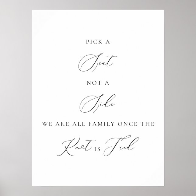 Välj en Stol Inte en Sida Bröllopsskylt Minimalist Poster (Framsidan)