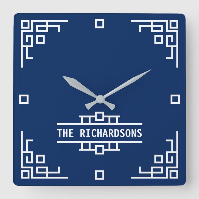 Välj Färg Art Deco Retro Geometric Gräns Fyrkantig Klocka (Framsida)