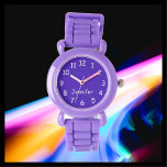 VÄLJ FÄRG, ditt namn, barnens Lila Wrist Armbandsur<br><div class="desc">Den här roligten barn vrider ur klockan med ett band för lila kan anpassas som du vill. Du kan välja Ditt EGET FÄRG om du vill ersätta bakgrunden på bevakningen ansikte och du kan göra texten spelar ingen roll om du vill. Eller behålla min lila och vita design. Alla Höger...</div>