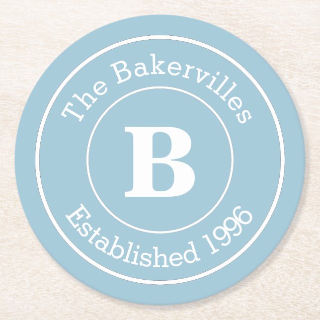 Välj Färg Family Monogram Namn och År Underlägg Papper Rund (Framsidan)