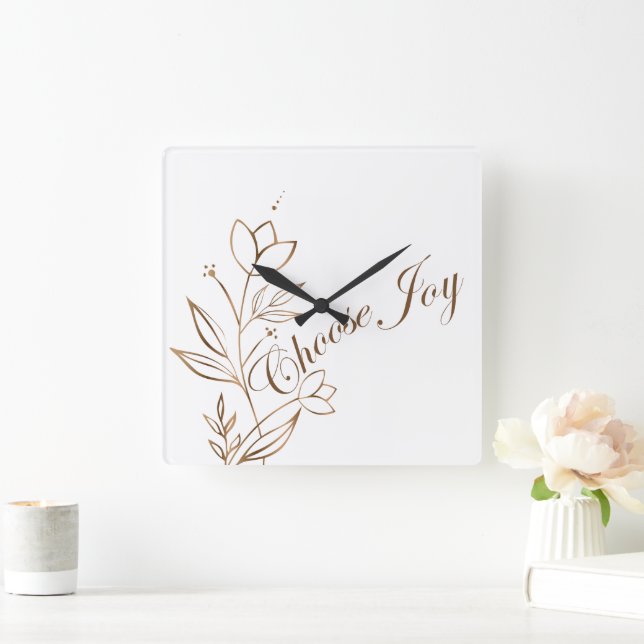 Välj Glädje Abstrakt Blomma Typografi Fyrkantig Klocka (Hem)