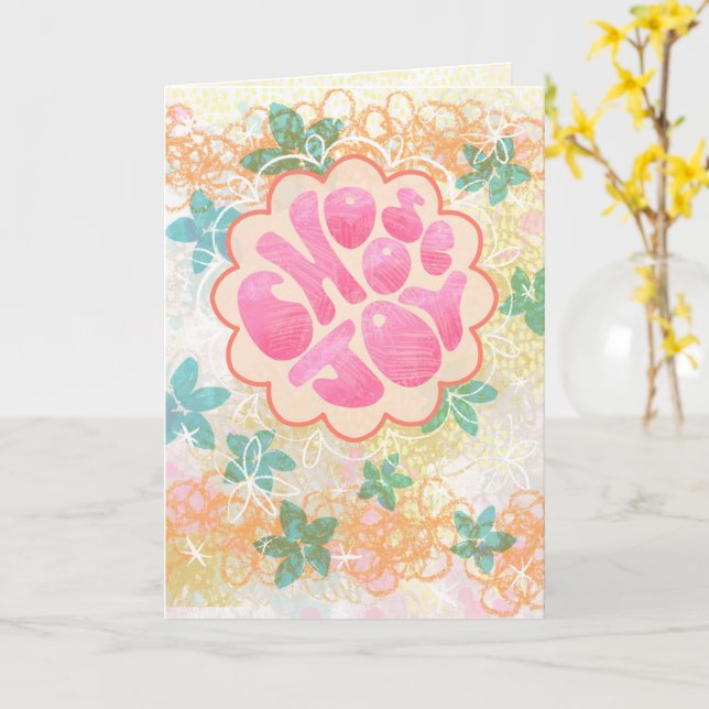 Välj Glädje – Handstavad Uppfyllande Abstrakt Kort (Gul blomma)