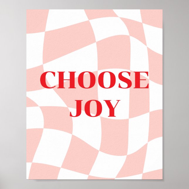 Välj Glädje, retro mönster rosa och vit Poster (Framsidan)