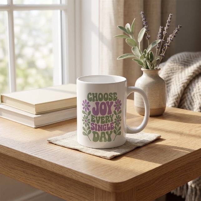 Välj Glädje Varje Enskild Dag Sage Lavendel Kaffemugg (Choose Joy Every Single Day Sage Lavender Coffee Mug)