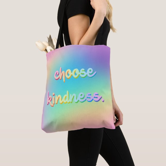 "Välj indness." Pastel Rainbow Gradient Tote Tygkasse (Närbild)