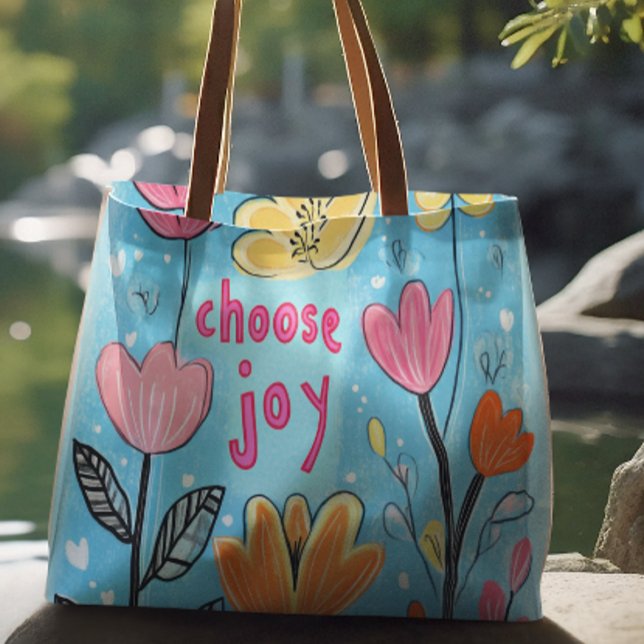 Välj Joy Colorful Flower Art Tygkasse (Choose Joy Colorful Flower Art Tote Bag - Larage)