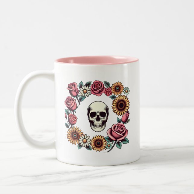 Välj Joy Skull och Blommor Två-Tonad Mugg (Vänster)