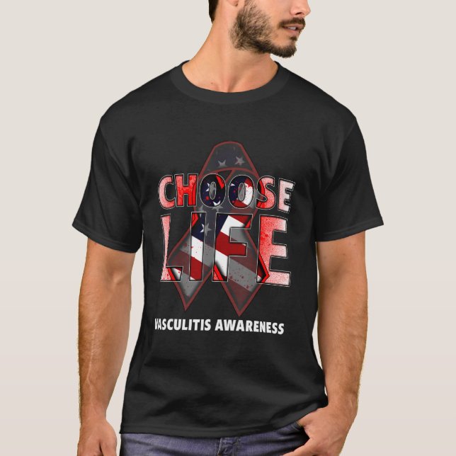 Välj Life Vasculitis Awareness American Flagga T Shirt (Framsida)