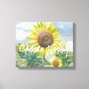 Välj Lycklig-citat med solblommor Canvastryck