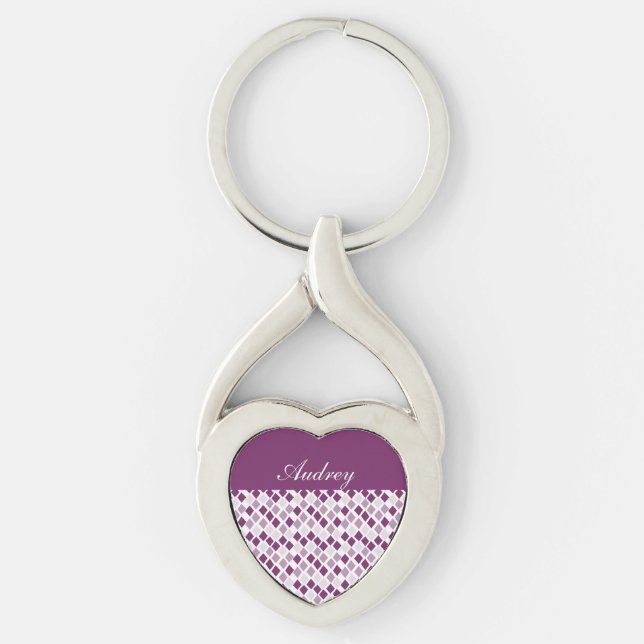 Välj någon Färg Harlequin Diamonds Mönster Twisted Heart Silverfärgad Nyckelring (Framsidan)