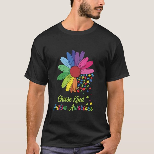 Välj snäll Autism Acceptans Regnbåge Solros pussel T Shirt (Framsida)
