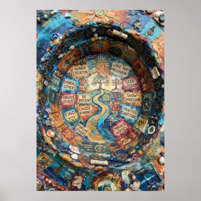 Välj Vänlighet Inspirerande Mandala Upprepning  Poster (Framsidan)