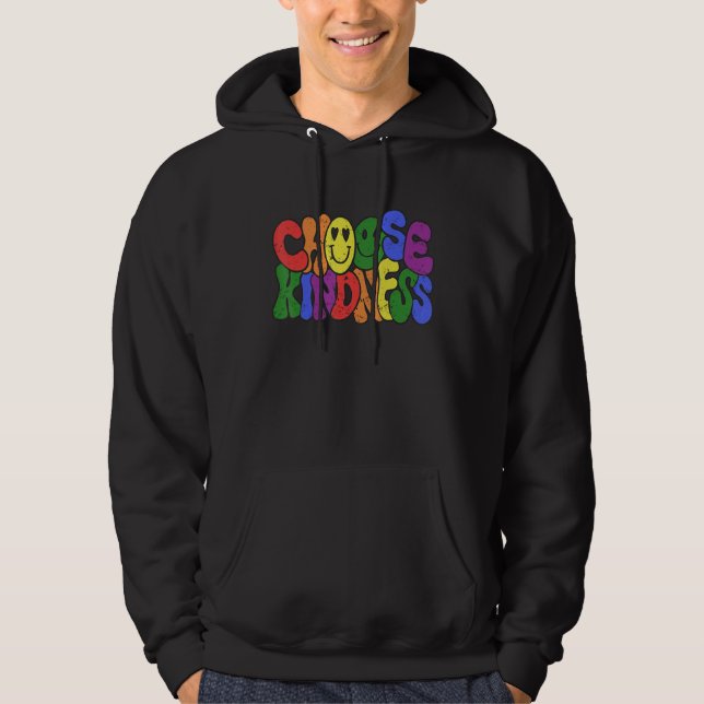 Välj Vänlighet Var Snäll Retro Inspirerande Citat Hoodie (Framsida)