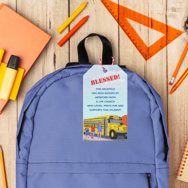 Väljning av Buss kyrkan i ryggsäcken Presentetikett (Skapare uppladdad)