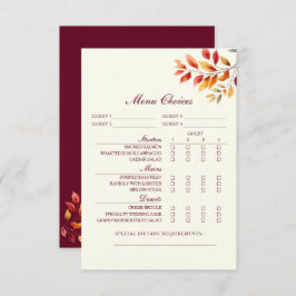 Väljningskort för Burgundy Fall Wedding Menu Tilläggskort