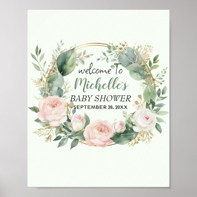 Väljningsskylt för Vattenfärg Greenerys babydusch Poster (Framsidan)