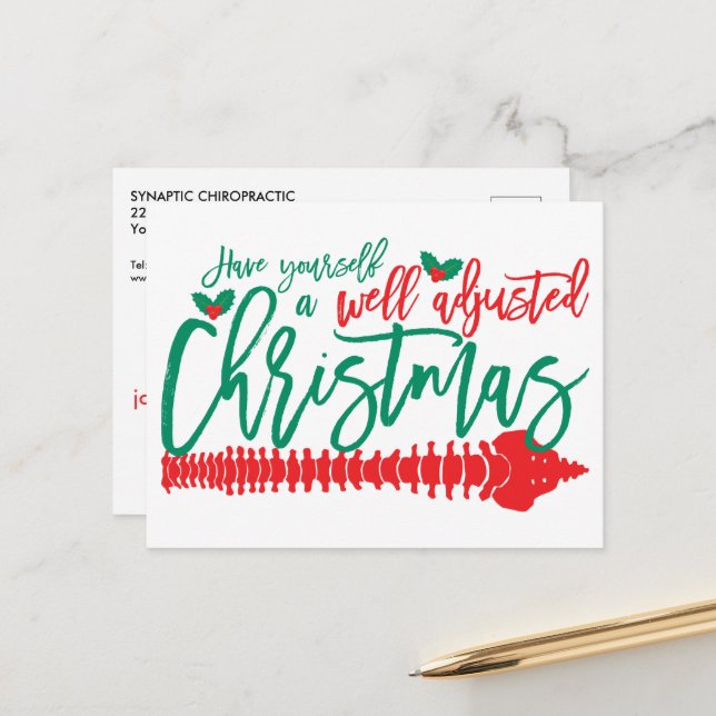 Väljusterad julchiropraktik helg vykort (Fram/Back In Situ)