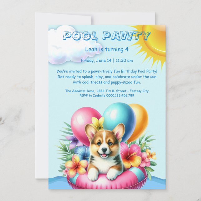 Valk Splash Födelsedags Poolparty Inbjudan (Framsida)
