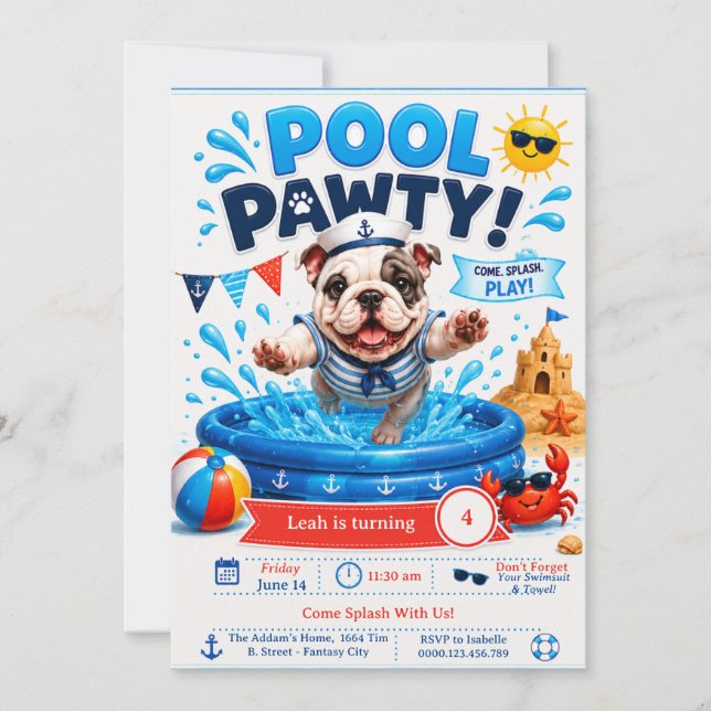 Valk Splash Födelsedags Poolparty Inbjudan (Framsida)