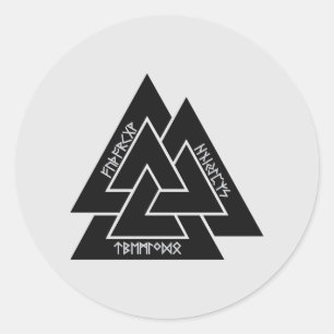 Valknut Etched Runes Stickers (runda) Runt Klistermärke