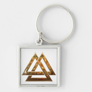 Valknut - Guld Fyrkantig Silverfärgad Nyckelring
