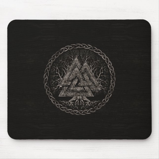 Valknut och livets träd Yggrdrasil Musmatta (Framsidan)