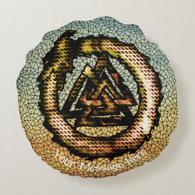 Valknut (Ouroboros) Rund Kudde (Baksidan)