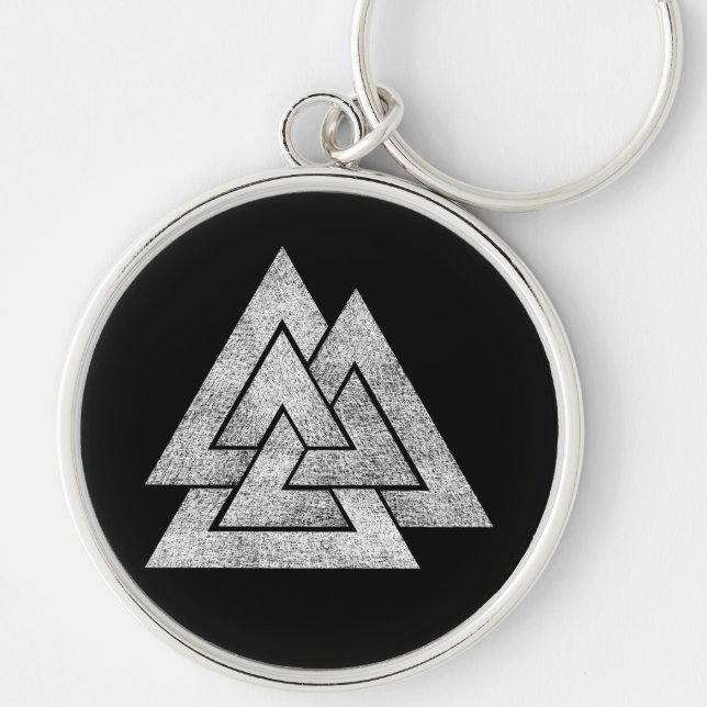 Valknut Rund Silverfärgad Nyckelring (Framsidan)
