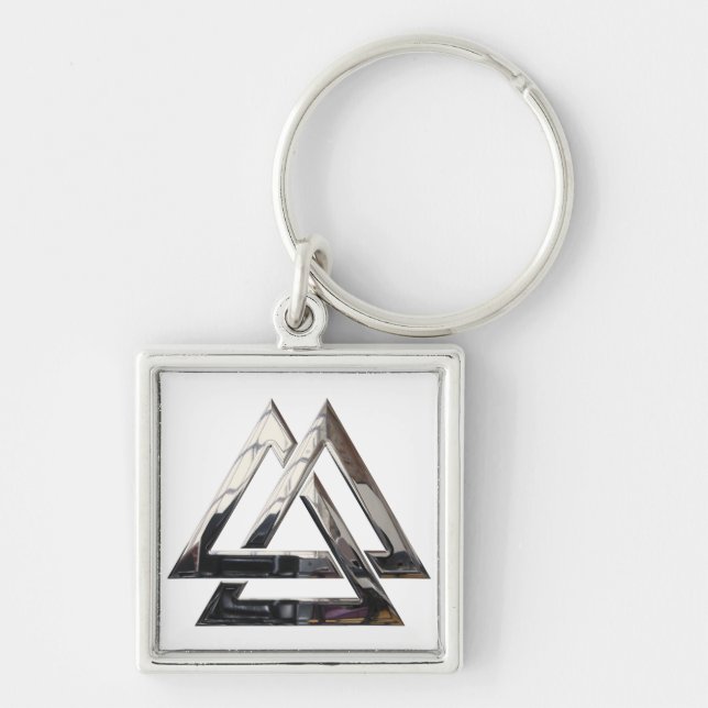 Valknut - Silver Fyrkantig Silverfärgad Nyckelring (Framsidan)