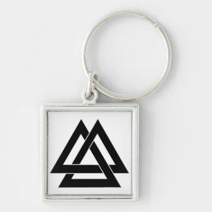 Valknut - svartvitt fyrkantig silverfärgad nyckelring