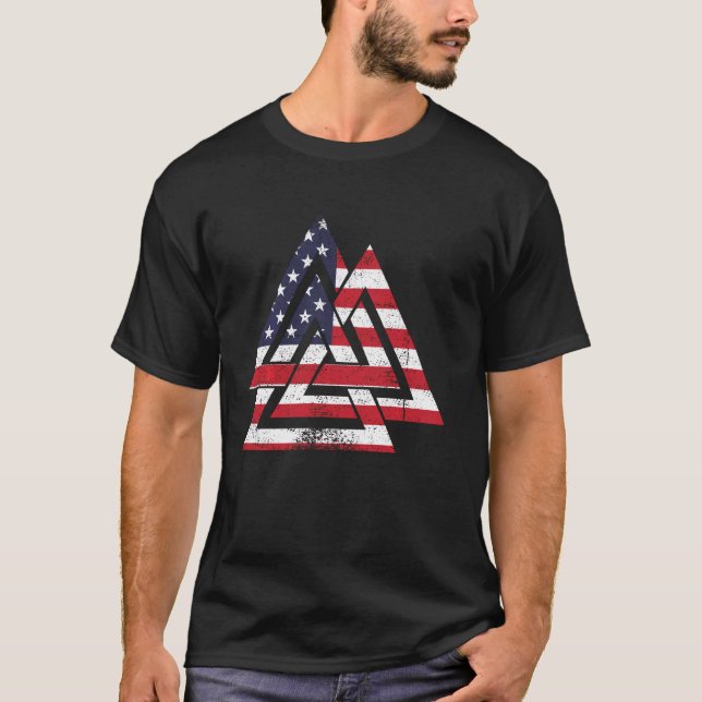 Valknut Symbol America USA flagga Patriotic Viking T Shirt (Framsida)