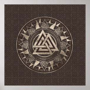 Valknut Symbol - Brun läder och guld Poster
